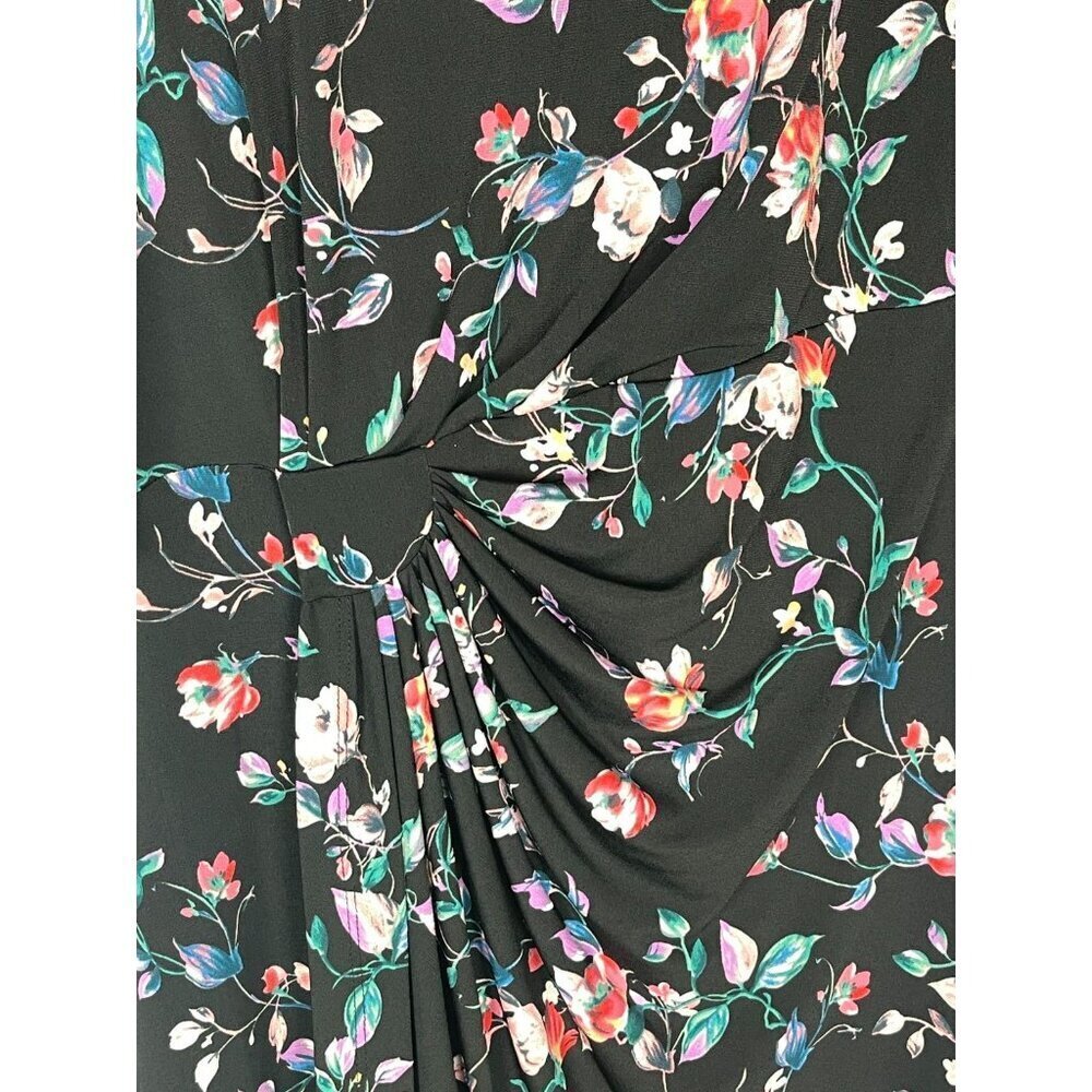 NWOT Connected Apparel Size 14 Half Sleeve Black Floral Dress Knee/Below Knee - Picture 4 of 10